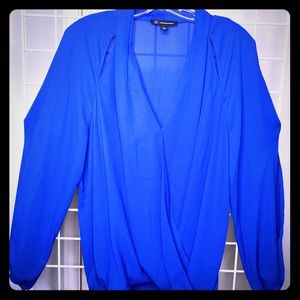 INC faux wrap cutout blouse in Royal Blue